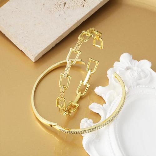 laiton bracelet manchette, Placage, bijoux de mode & pavé de micro zircon, doré, Vendu par PC