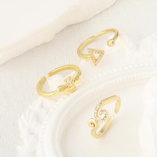 Цирконий Micro Pave Латунь палец кольцо, Другое покрытие, ювелирные изделия моды & инкрустированное микро кубического циркония, Золотой, продается PC