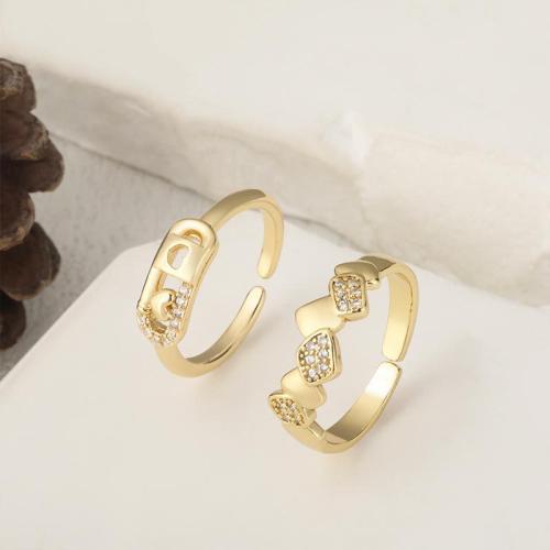 Цирконий Micro Pave Латунь палец кольцо, Другое покрытие, ювелирные изделия моды & инкрустированное микро кубического циркония, Золотой, продается PC