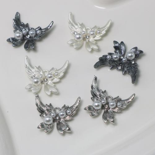 Plastic Zinc Alloy Pendants, with Plastic Pearl, Butterfly, plated, DIY & with rhinestone 