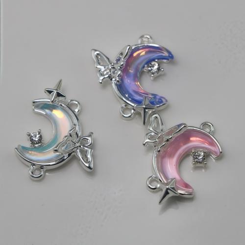 Resin Zinc Alloy Pendants, with Resin, Moon, plated, DIY & with rhinestone 