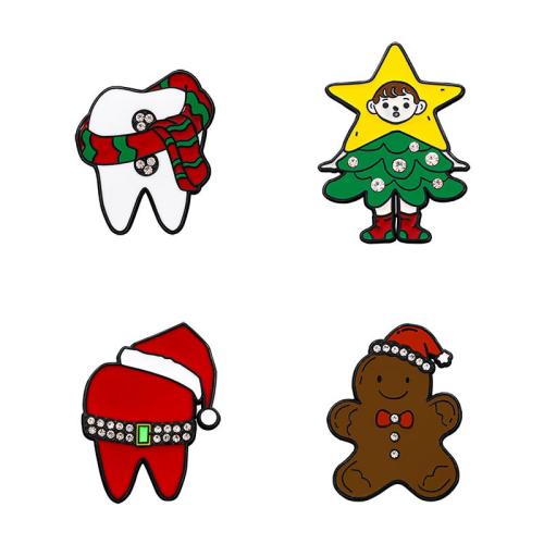 Broche de bijoux de Noël, alliage de zinc, Conception de Noël & unisexe & émail & avec strass, noire, Vendu par PC[