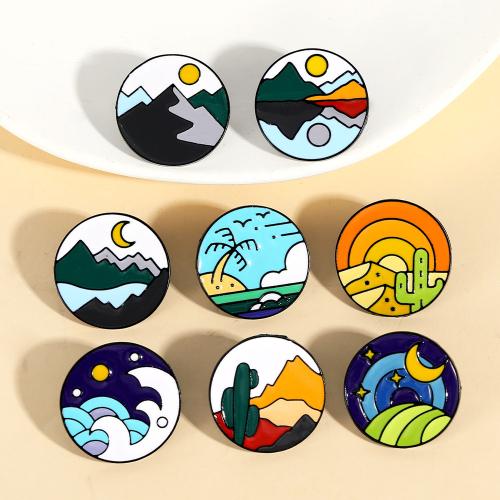 Broche émail, alliage de zinc, Rond, unisexe & modèles différents pour le choix, noire, Vendu par PC