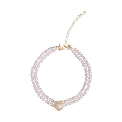 alliage de zinc collier, avec perle de plastique, Placage de couleur d'or, styles différents pour le choix & pour femme & avec strass Environ 16 pouce, Vendu par PC
