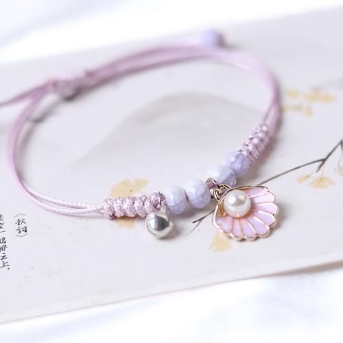 Porcelain Bracelet, with Polyester Cord & Plastic Pearl & Zinc Alloy, handmade, adjustable & for woman & enamel Approx 6-10 Inch [