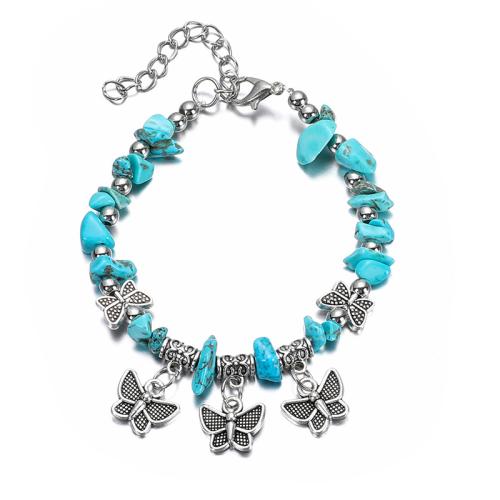 亜鉛合金 ブレスレット, とともに 天然砂利, 蝶, シルバーメッキ, 異なるスタイルを選択 & 女性用, 長さ:約 6-7 インチ, 売り手 パソコン