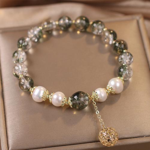 cristal bracelet, avec perle d'eau douce cultivée & alliage de zinc, Placage de couleur d'or, style folk & pour femme Environ 6.5 pouce, Vendu par PC[