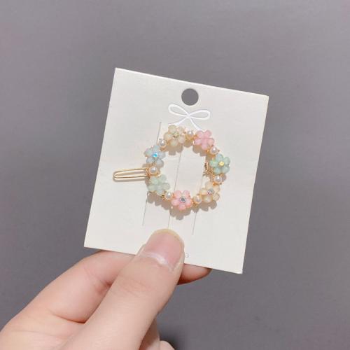 alliage de zinc glissière de cheveux, avec perle de plastique & Acrylique, Placage de couleur d'or, styles différents pour le choix & pour femme & avec strass, hair slide length 40-50mm, Vendu par PC