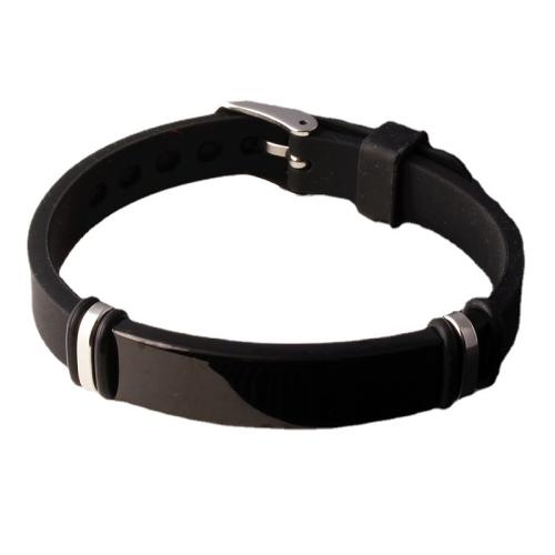 304 Stainless Steel Bracelet, with Silicone, fashion jewelry & Unisex, black Approx 8-9 Inch [