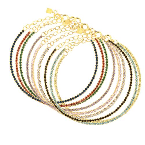 925 пробы браслет, с 1.2inch наполнитель цепи, плакирован золотом, инкрустированное микро кубического циркония & Женский, Случайный цвет, длина:Приблизительно 5.9 дюймовый, продается PC