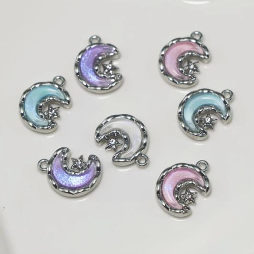 Resin Zinc Alloy Pendants, with Resin, Moon and Star, silver color plated, DIY 