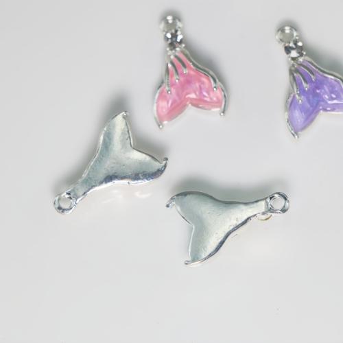 Resin Zinc Alloy Pendants, with Resin, Mermaid tail, silver color plated, DIY & with rhinestone 
