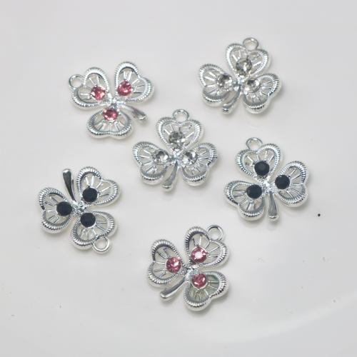 Zink Legierung Strass Anhänger, Zinklegierung, Blume, silberfarben plattiert, DIY & mit Strass, keine, verkauft von PC