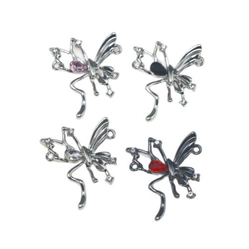 Zinc Alloy Animal Pendants, Butterfly, silver color plated, DIY & with rhinestone 