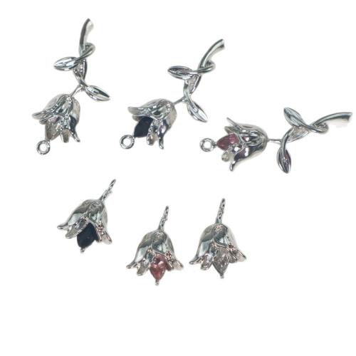pendentifs de fleur en alliage zinc, alliage de zinc, Rose, Placage de couleur argentée, DIY & avec strass, plus de couleurs à choisir, Vendu par PC[