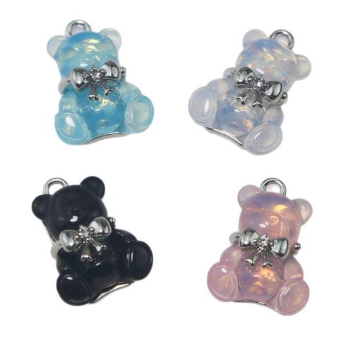Resin Zinc Alloy Pendants, with Resin, Bear, plated, DIY & with rhinestone 