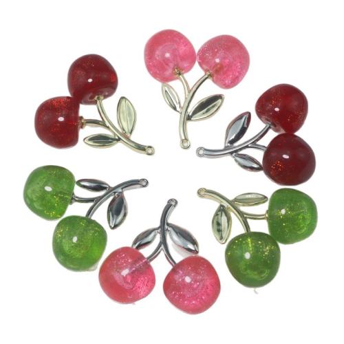 Resin Zinc Alloy Pendants, with Resin, Cherry, plated, DIY 