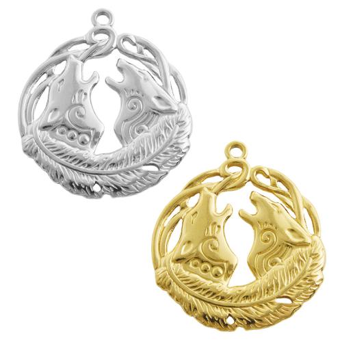 Pendentifs d'animaux en acier inoxydable , Acier inoxydable 304, loup, Placage, DIY & creux, plus de couleurs à choisir Vendu par sac