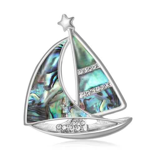 Shell Brooch, with Zinc Alloy, Ship, fashion jewelry & with rhinestone, mixed colors 