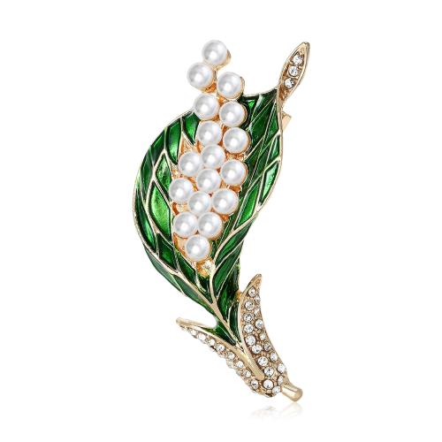 Kunststoff-Perlen-Brosche, Zinklegierung, mit Kunststoff Perlen, plattiert, Modeschmuck & Emaille & mit Strass, gemischte Farben, verkauft von PC