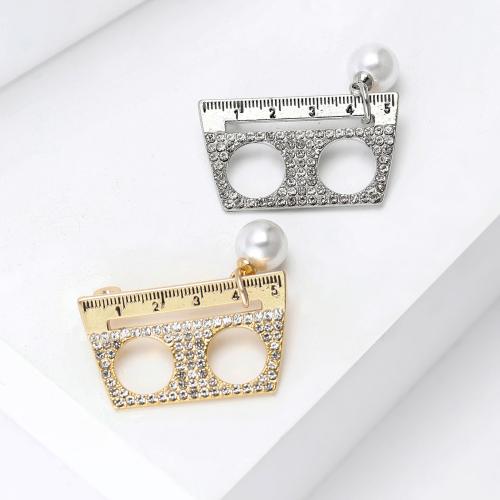 Strass Zink Legierung Brosche, Zinklegierung, mit Kunststoff Perlen, Lineal, plattiert, Modeschmuck & mit Strass, keine, verkauft von PC