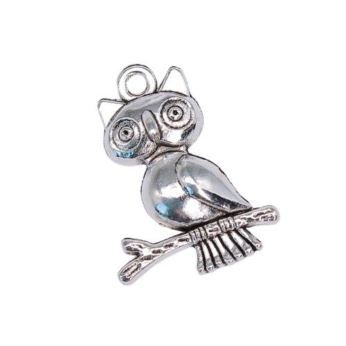 Zinc Alloy Animal Pendants, Owl, plated, DIY, antique silver color 