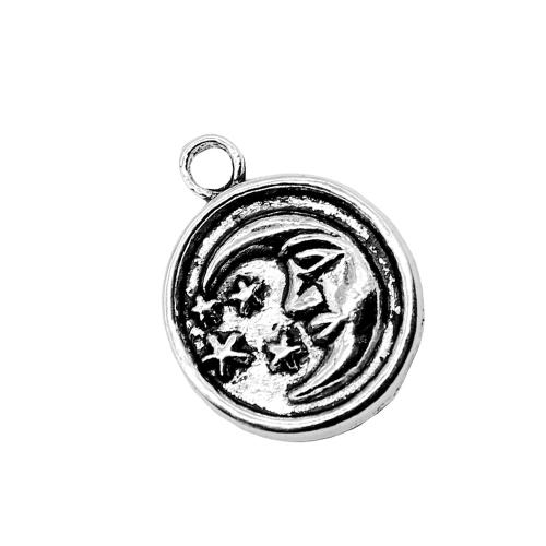 Zinc Alloy Jewelry Pendants, Round, plated, DIY, antique silver color [