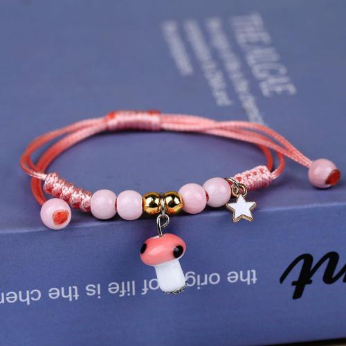 Porcelain Bracelet, with Polyester Cord & Zinc Alloy, mushroom, handmade, adjustable & for woman Approx 6-10 Inch [