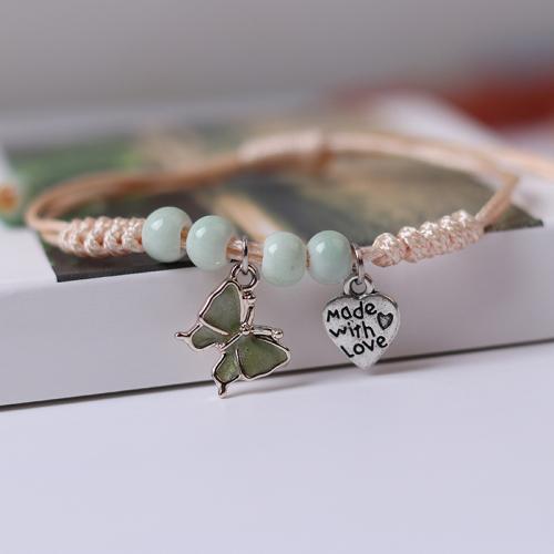 Porcelain Bracelet, with Polyester Cord & Zinc Alloy, handmade, adjustable & for woman Approx 6-10 Inch [