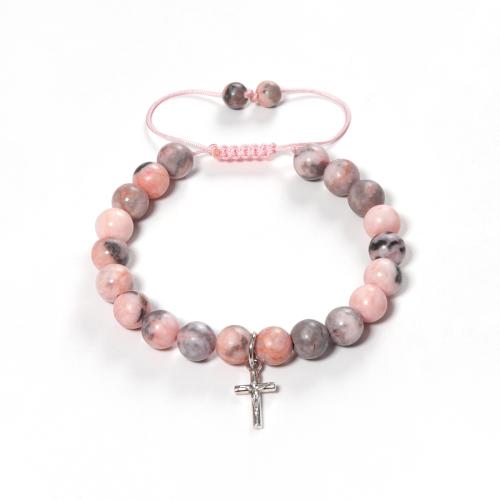 Zebra Jaspis Armband, mit Terylen Schnur & Zinklegierung, handgemacht, unisex & einstellbar & verschiedene Stile für Wahl, Länge:ca. 6-10 ZollInch, verkauft von PC