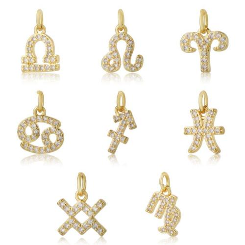 Cubique Pendentif en laiton zircon pavent, 12 Signes du Zodiaque, Placage, DIY & pavé de micro zircon, plus de couleurs à choisir, protéger l'environnement, sans nickel, plomb et cadmium, Vendu par PC[
