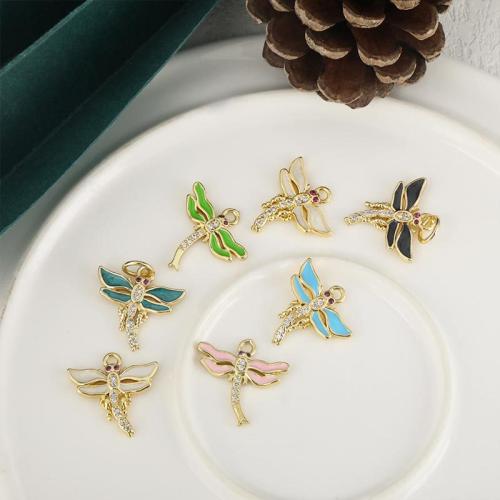Cubique Pendentif en laiton zircon pavent, libellule, Placage, DIY & pavé de micro zircon & émail, plus de couleurs à choisir, protéger l'environnement, sans nickel, plomb et cadmium, Vendu par PC[