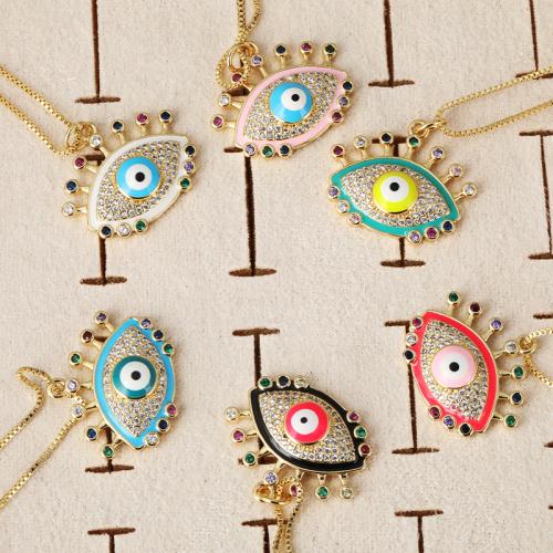 Moda Mal Ojo Pendiente, metal, chapado, Bricolaje & micro arcilla de zirconia cúbica & esmalte, más colores para la opción, libre de níquel, plomo & cadmio, Vendido por UD