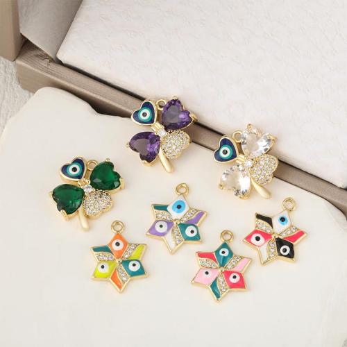 Moda Mal Ojo Pendiente, metal, chapado, Bricolaje & micro arcilla de zirconia cúbica & esmalte, más colores para la opción, libre de níquel, plomo & cadmio, Vendido por UD