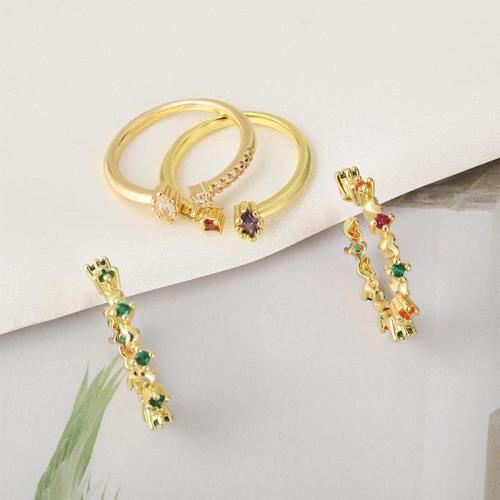 Цирконий Micro Pave Латунь палец кольцо, Другое покрытие, ювелирные изделия моды & инкрустированное микро кубического циркония, Много цветов для выбора, не содержит никель, свинец, продается PC