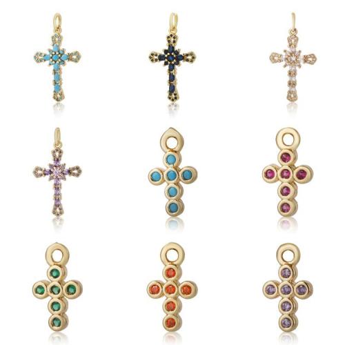 Cubique Pendentif en laiton zircon pavent, croix, Placage, DIY & pavé de micro zircon, plus de couleurs à choisir, protéger l'environnement, sans nickel, plomb et cadmium, Vendu par PC[