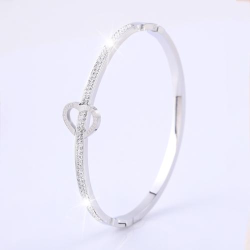 Bracelet en acier inoxydable, Acier inoxydable 304, pour femme & avec strass & creux, plus de couleurs à choisir, Vendu par PC[