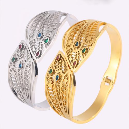 Bracelet en acier inoxydable, Acier inoxydable 304, Placage, pour femme & avec strass & creux, plus de couleurs à choisir, Vendu par PC