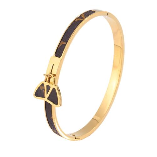 Bracelet en acier inoxydable, Acier inoxydable 304, avec cuir PU, Placage, bijoux de mode & pour femme, doré, Vendu par PC