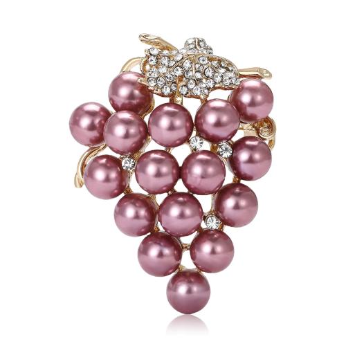 Kunststoff-Perlen-Brosche, Kunststoff Perlen, mit Zinklegierung, Traube, goldfarben plattiert, Modeschmuck & mit Strass, gemischte Farben, verkauft von PC