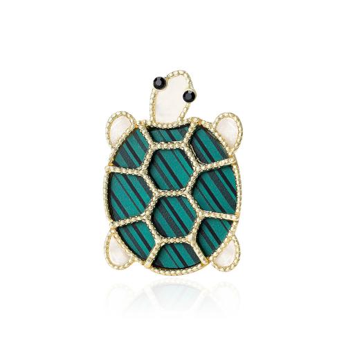Broche acrylique, avec alliage de zinc, tortue, Placage de couleur d'or, bijoux de mode & avec strass, couleurs mélangées, Vendu par PC