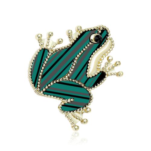 Broche acrylique, avec alliage de zinc, grenouille, Placage de couleur d'or, bijoux de mode & avec strass, couleurs mélangées, Vendu par PC