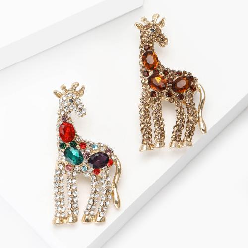 Strass Zink Legierung Brosche, Zinklegierung, Giraffe, goldfarben plattiert, Modeschmuck & mit Strass, keine, verkauft von PC