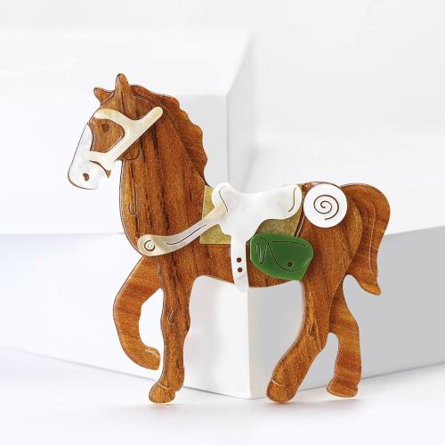 Broche acrylique, avec fer, cheval, bijoux de mode, couleurs mélangées, Vendu par PC