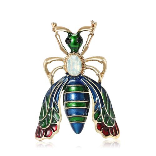 Broche émail, alliage de zinc, abeille, Placage de couleur d'or, bijoux de mode & pavé de micro zircon & avec strass, couleurs mélangées, Vendu par PC