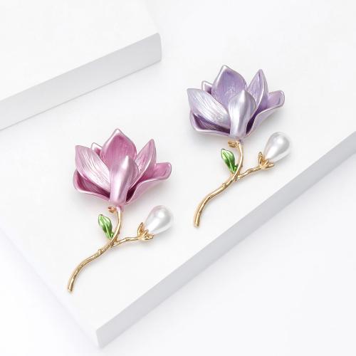Broche émail, alliage de zinc, avec perle de plastique, fleur, Placage, bijoux de mode, plus de couleurs à choisir, Vendu par PC