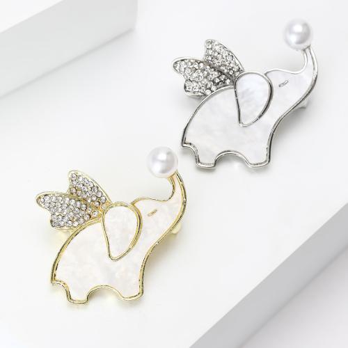 Shell Brooch, Zinc Alloy, with Shell & Plastic Pearl, Elephant, plated, fashion jewelry & with rhinestone 