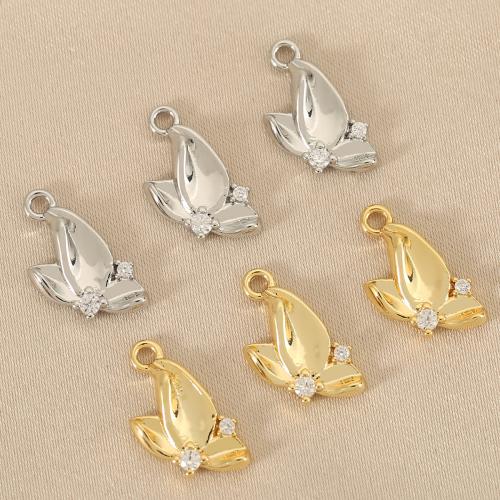 Cubic Zirconia Micro Pave Brass Pendant, Leaf, plated, DIY & micro pave cubic zirconia 
