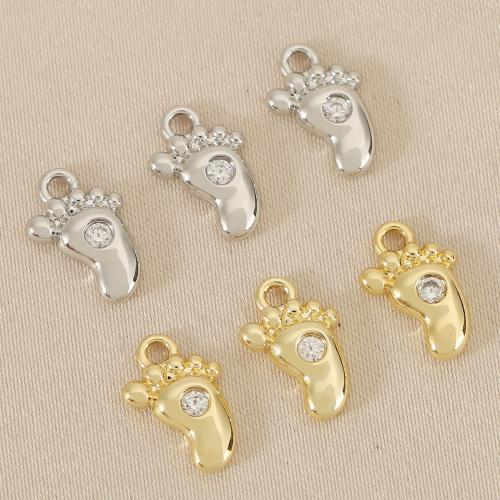 Cubic Zirconia Micro Pave Brass Pendant, Foot, plated, DIY & micro pave cubic zirconia 