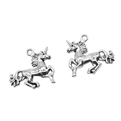 Zinc Alloy Animal Pendants, Unicorn, plated, DIY, antique silver color 